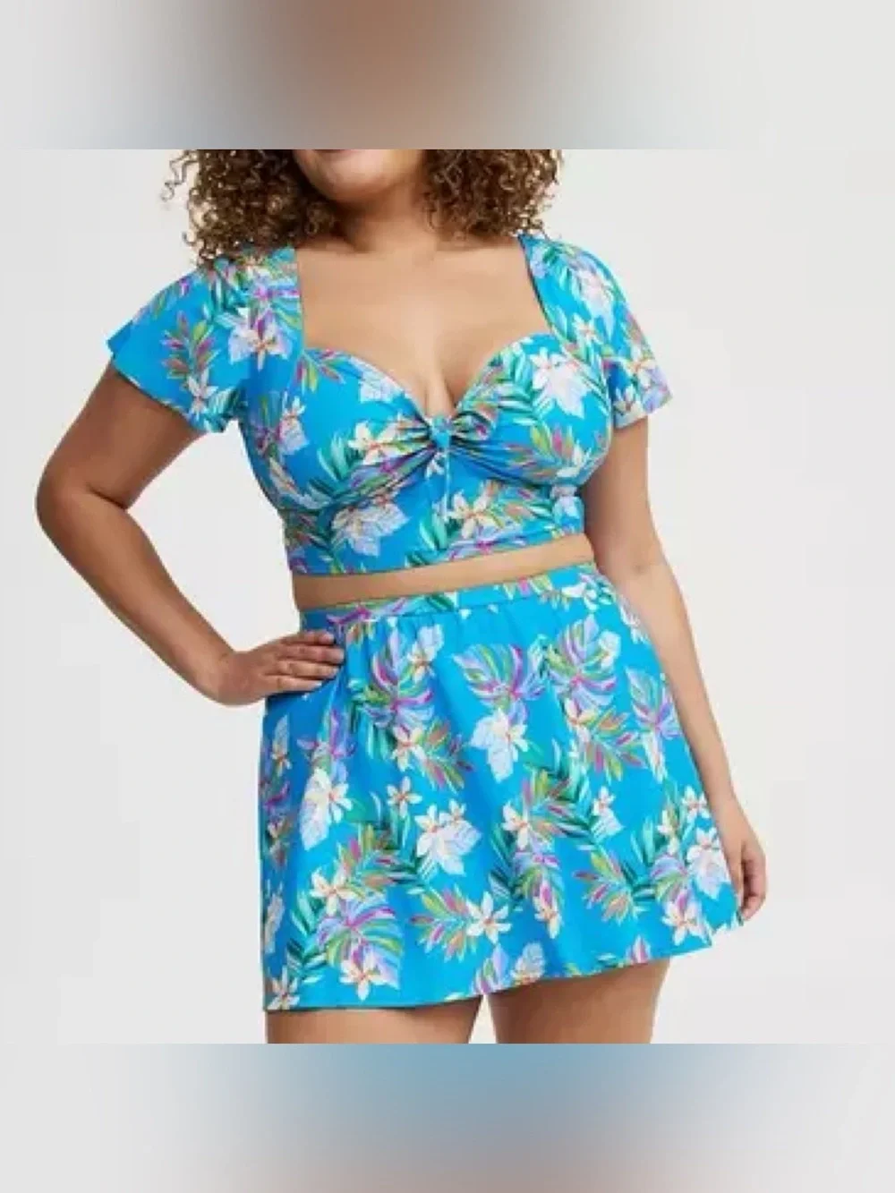 Torrid Blue Lush Tropical Wireless Bikini Top & Swim Skort Swimsuit SET 3X 22 24